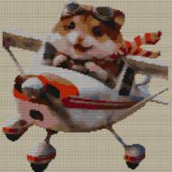 flieger-hamster full cross stitch design mockup without frame, realistic embroidery preview