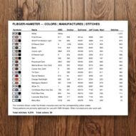 flieger-hamster thread color chart with DMC, Anchor, Sullivans, J&P Coats and Maxi color references
