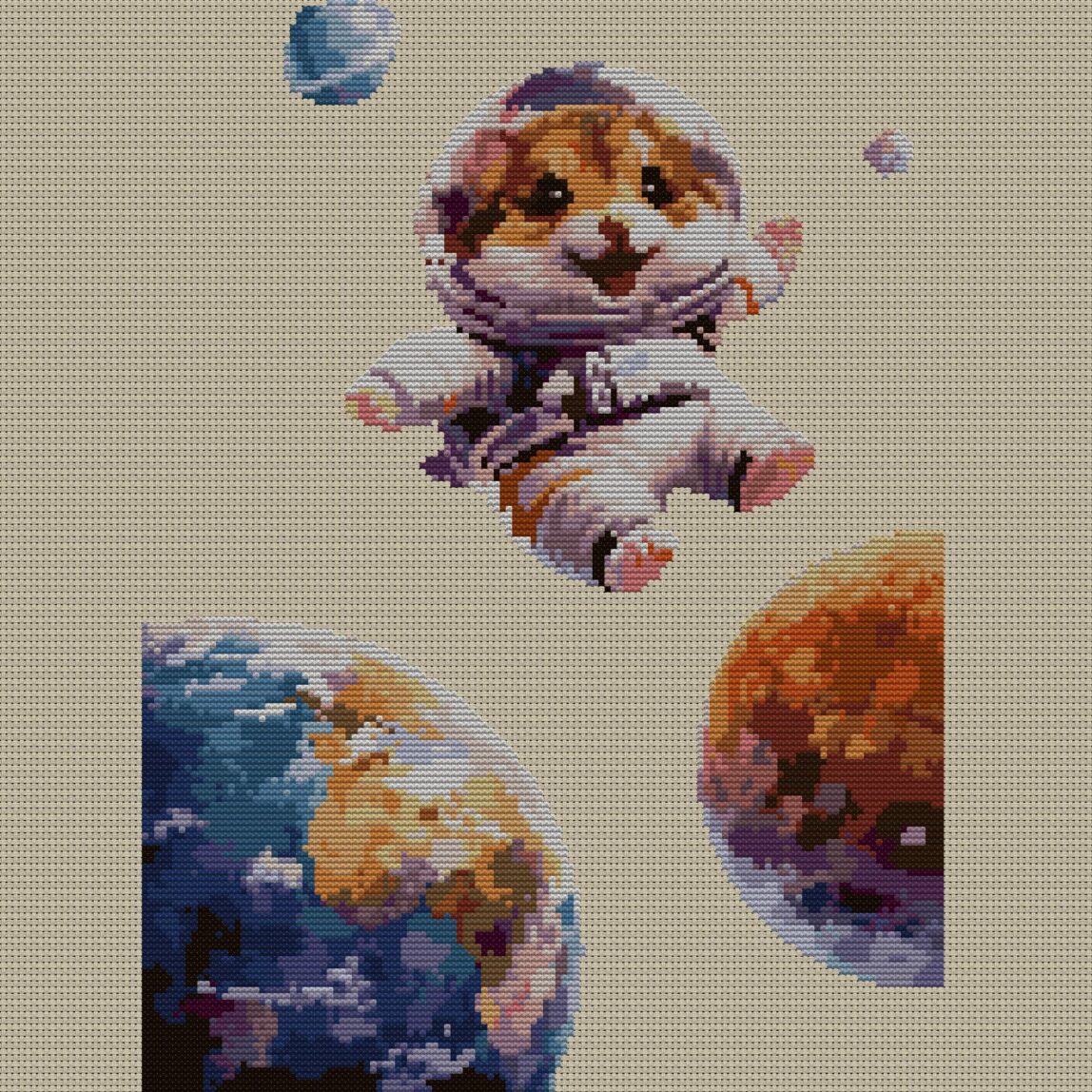 saturn-hamster full design mockup without frame saturn-hamster full cross stitch design mockup without frame, realistic embroidery preview