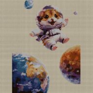 saturn-hamster full cross stitch design mockup without frame, realistic embroidery preview