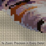 saturn-hamster close-up cross stitch detail showing color changes, confetti areas and stitch texture