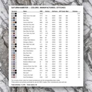 saturn-hamster thread color chart with DMC, Anchor, Sullivans, J&P Coats and Maxi color references
