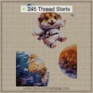 saturn-hamster cross stitch start point map with highlighted thread start positions in the full design