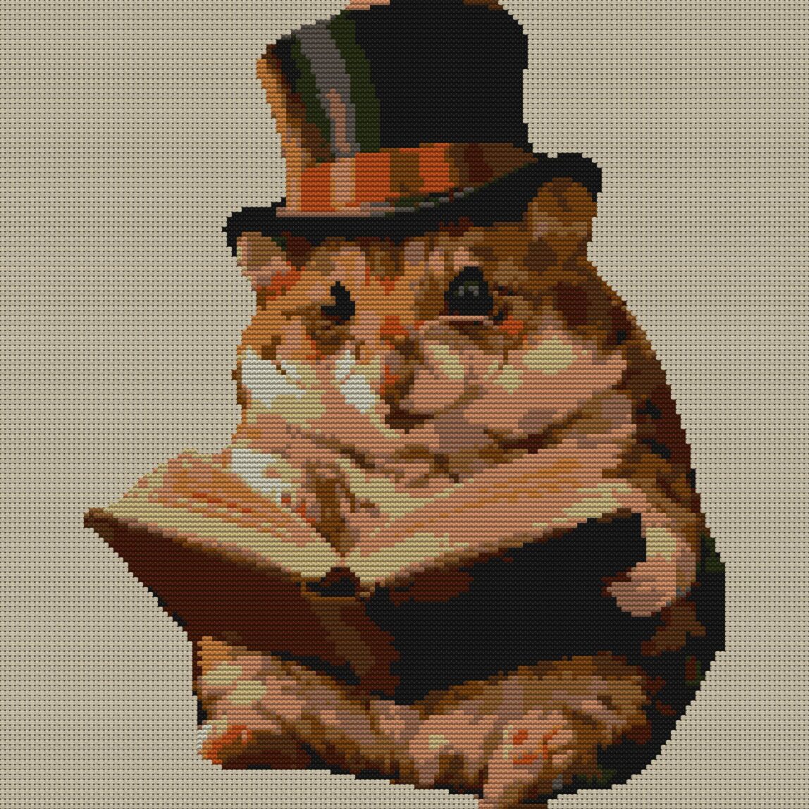 zylinder-hamster full design mockup without frame zylinder-hamster full cross stitch design mockup without frame, realistic embroidery preview
