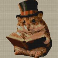 zylinder-hamster full cross stitch design mockup without frame, realistic embroidery preview