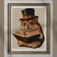 zylinder-hamster alternative framed cross stitch mockup, realistic finished embroidery presentation