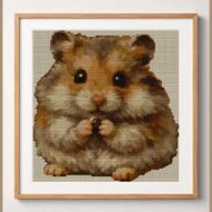 hamster-cute framed cross stitch mockup, realistic finished embroidery design, PDF pattern digital download