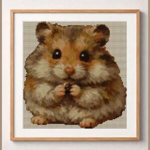 hamster-cute framed cross stitch mockup, realistic finished embroidery design, PDF pattern digital download