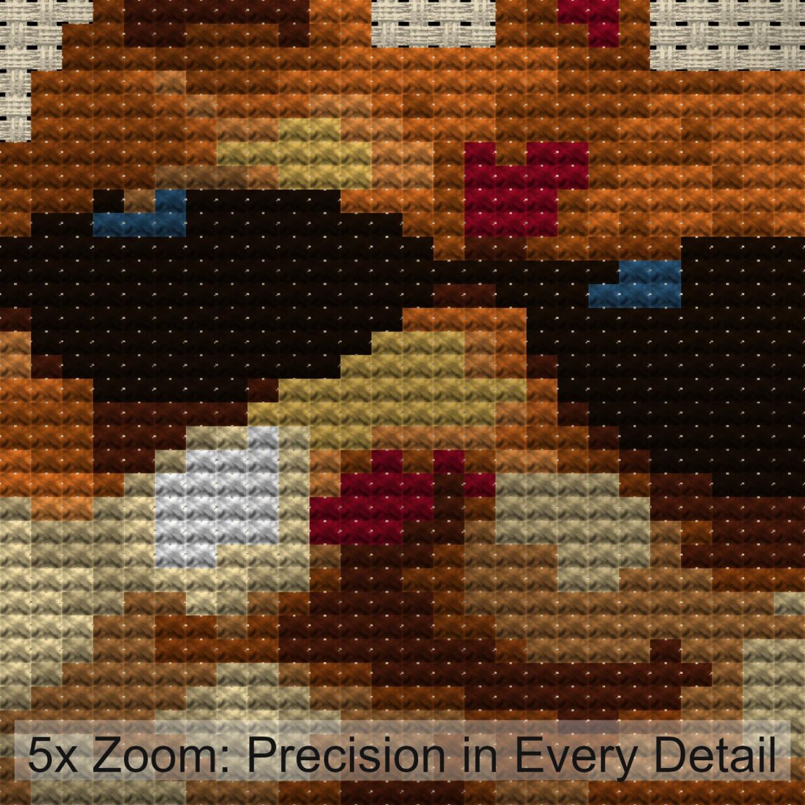 hamster-beach close-up cross stitch detail showing color changes, confetti areas and stitch texture