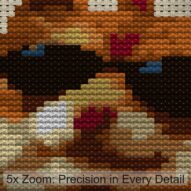 hamster-beach close-up cross stitch detail showing color changes, confetti areas and stitch texture