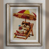 hamster-beach alternative framed cross stitch mockup, realistic finished embroidery presentation