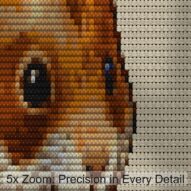 hamster-earthworm close-up cross stitch detail showing color changes, confetti areas and stitch texture