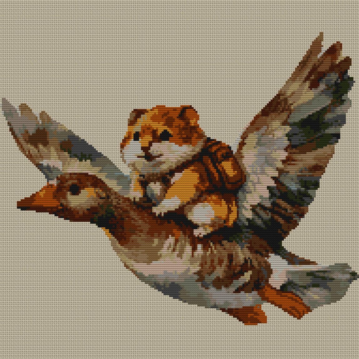 hamster-goose full design mockup without frame hamster-goose full cross stitch design mockup without frame, realistic embroidery preview