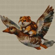 hamster-goose full cross stitch design mockup without frame, realistic embroidery preview