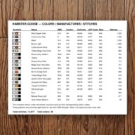 hamster-goose thread color chart with DMC, Anchor, Sullivans, J&P Coats and Maxi color references