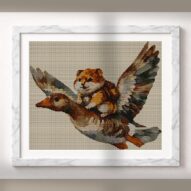 hamster-goose alternative framed cross stitch mockup, realistic finished embroidery presentation