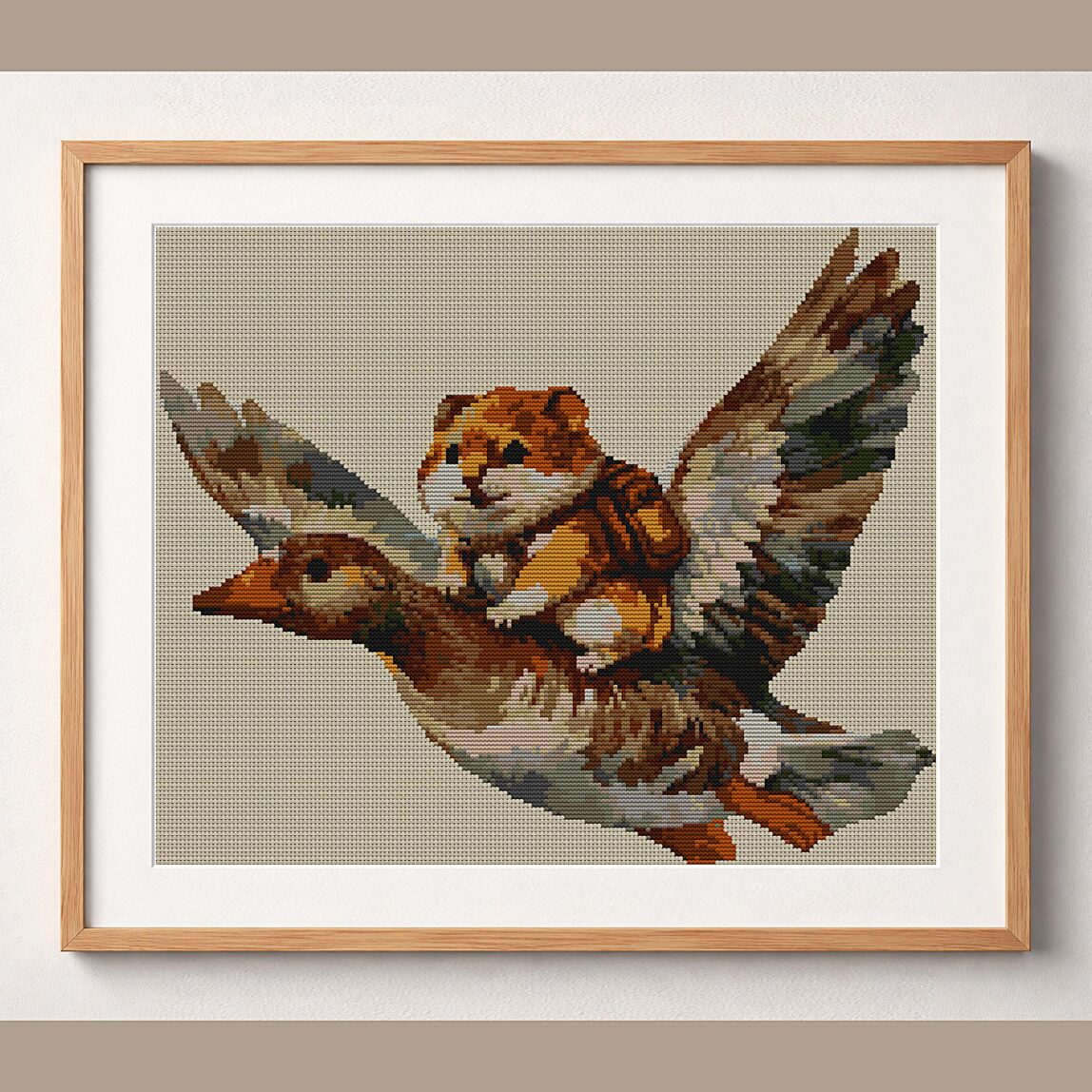 hamster-goose framed cross stitch mockup hamster-goose framed cross stitch mockup, realistic finished embroidery design, PDF pattern digital download