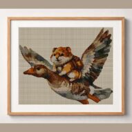 hamster-goose framed cross stitch mockup, realistic finished embroidery design, PDF pattern digital download