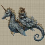 hamster-seahorse full cross stitch design mockup without frame, realistic embroidery preview
