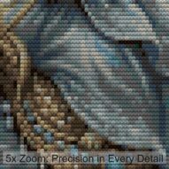 hamster-seahorse close-up cross stitch detail showing color changes, confetti areas and stitch texture