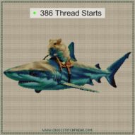 hamster-shark cross stitch start point map with highlighted thread start positions in the full design