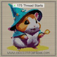 hamster-wizard cross stitch start point map with highlighted thread start positions in the full design