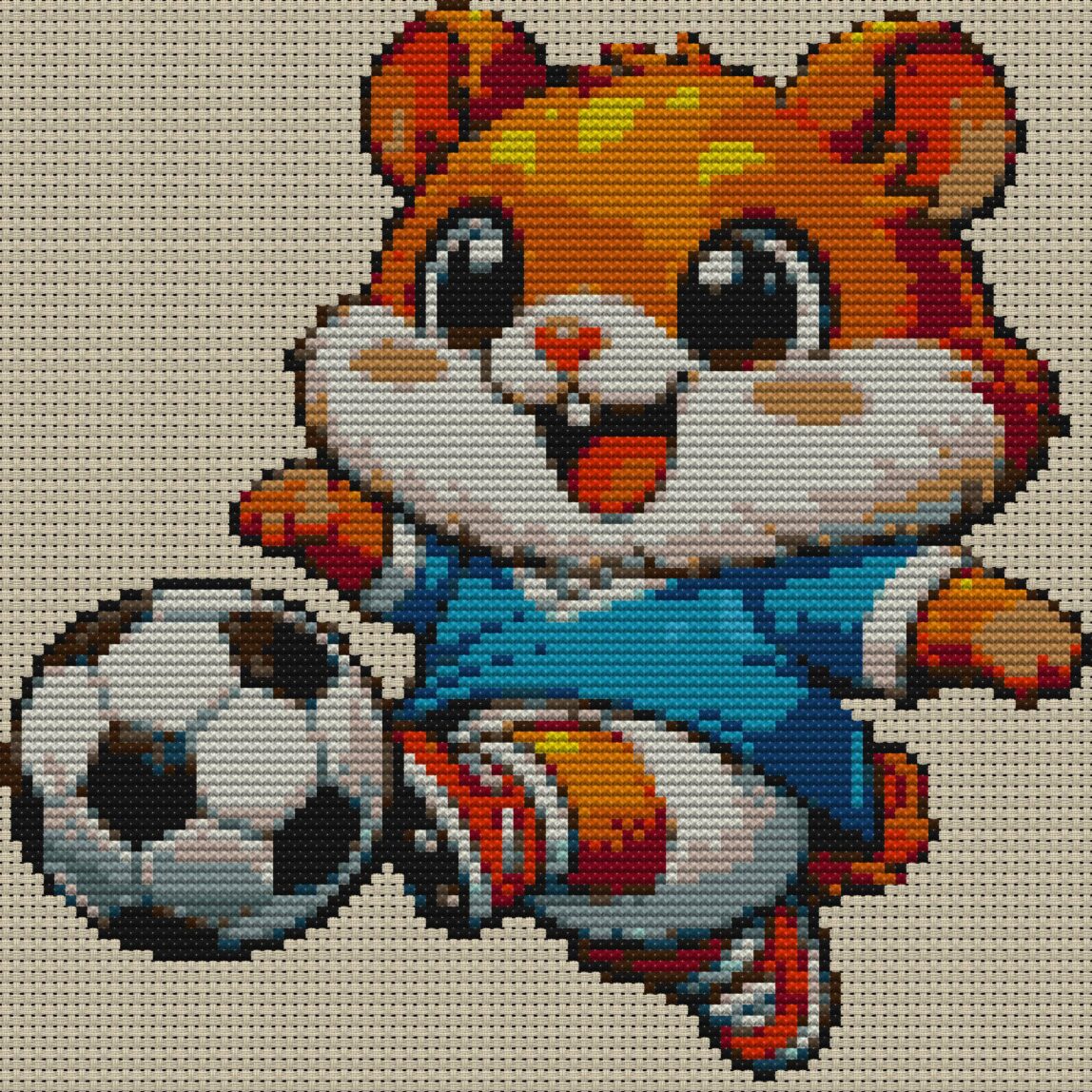 hamster-football full design mockup without frame hamster-football full cross stitch design mockup without frame, realistic embroidery preview