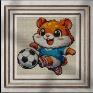 hamster-football alternative framed cross stitch mockup, realistic finished embroidery presentation