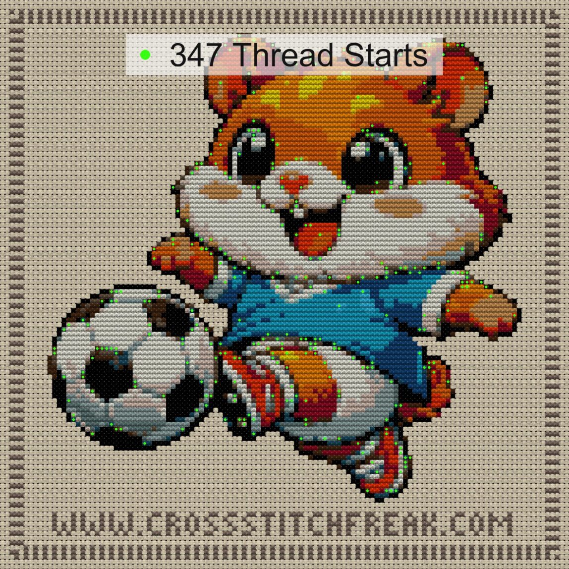 hamster-football thread start point map hamster-football cross stitch start point map with highlighted thread start positions in the full design