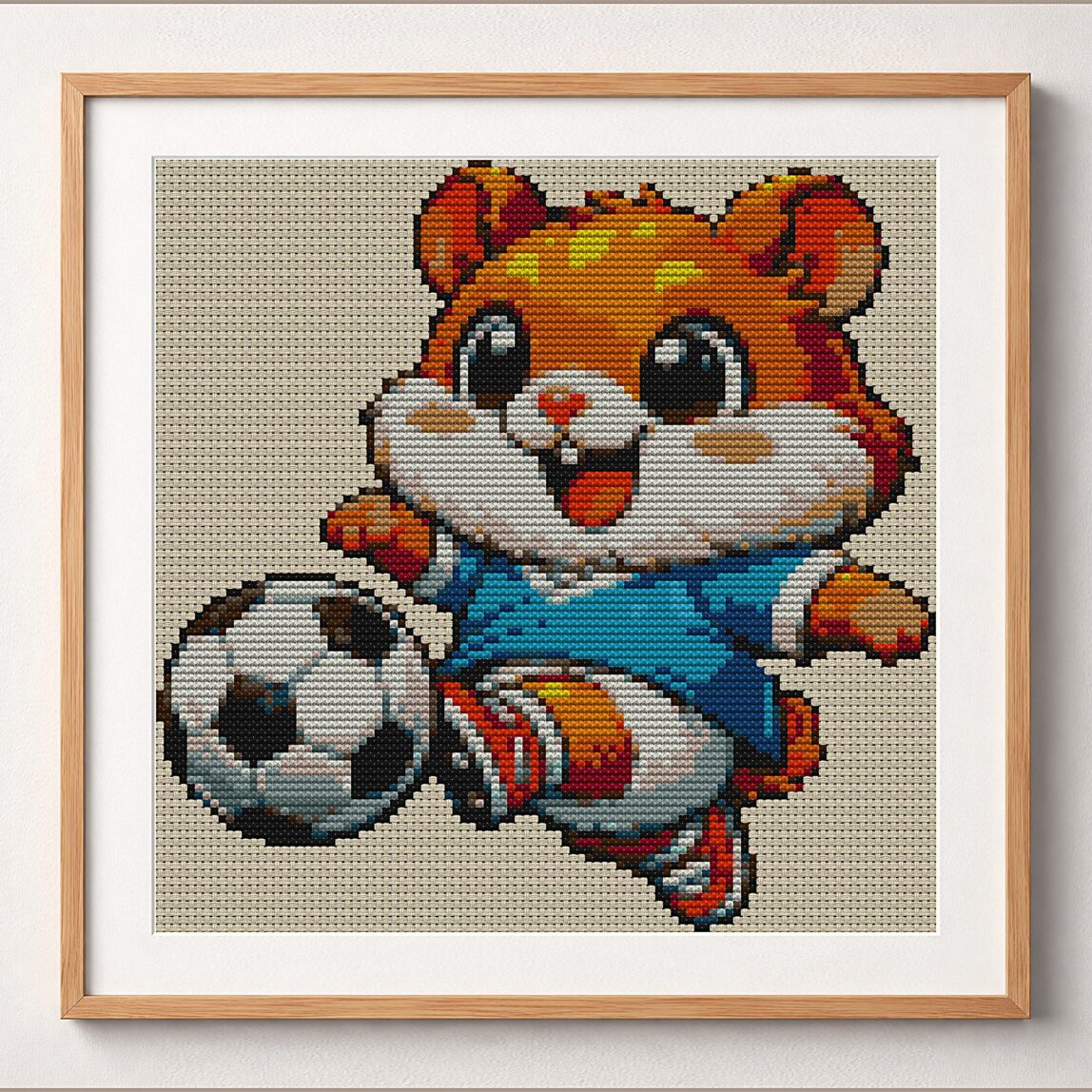 hamster-football framed cross stitch mockup hamster-football framed cross stitch mockup, realistic finished embroidery design, PDF pattern digital download