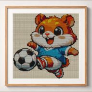 hamster-football framed cross stitch mockup, realistic finished embroidery design, PDF pattern digital download