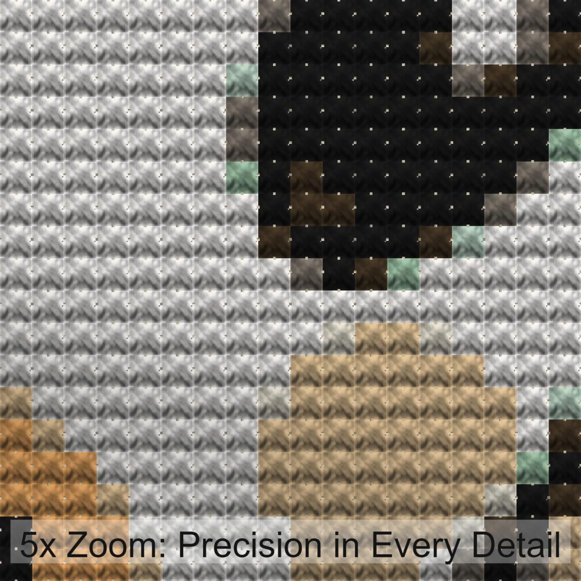 cow-baby close-up cross stitch detail showing color changes, confetti areas and stitch texture