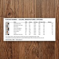 elegant-woman thread color chart with DMC, Anchor, Sullivans, J&P Coats and Maxi color references