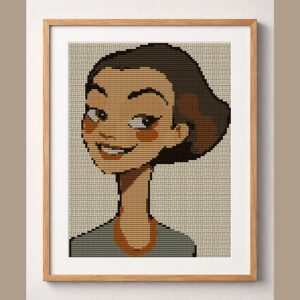 elegant-woman framed cross stitch mockup, realistic finished embroidery design, PDF pattern digital download