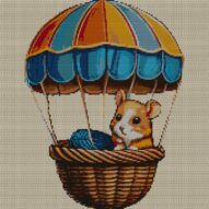 hamster-balloon full cross stitch design mockup without frame, realistic embroidery preview