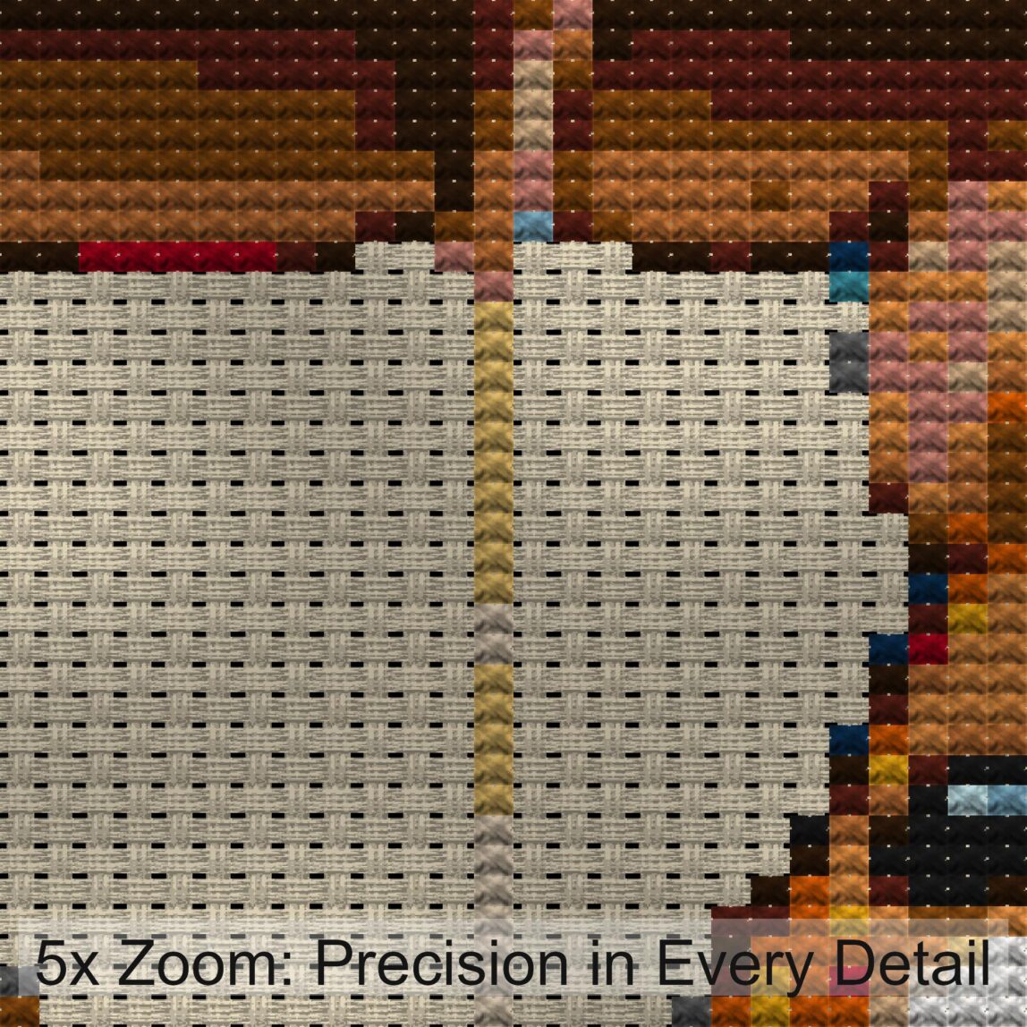 hamster-balloon zoomed stitching detail hamster-balloon close-up cross stitch detail showing color changes, confetti areas and stitch texture