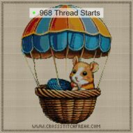 hamster-balloon cross stitch start point map with highlighted thread start positions in the full design