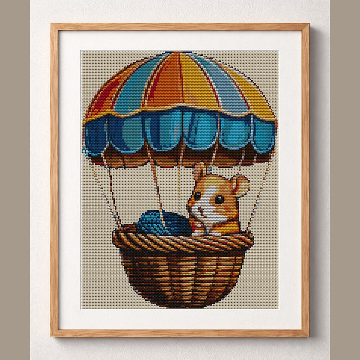 hamster-balloon framed cross stitch mockup hamster-balloon framed cross stitch mockup, realistic finished embroidery design, PDF pattern digital download