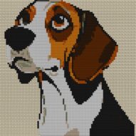 beagle full cross stitch design mockup without frame, realistic embroidery preview