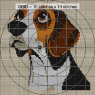 beagle close-up cross stitch detail showing color changes, confetti areas and stitch texture