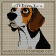 beagle cross stitch start point map with highlighted thread start positions in the full design
