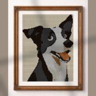 border-collie alternative framed cross stitch mockup, realistic finished embroidery presentation