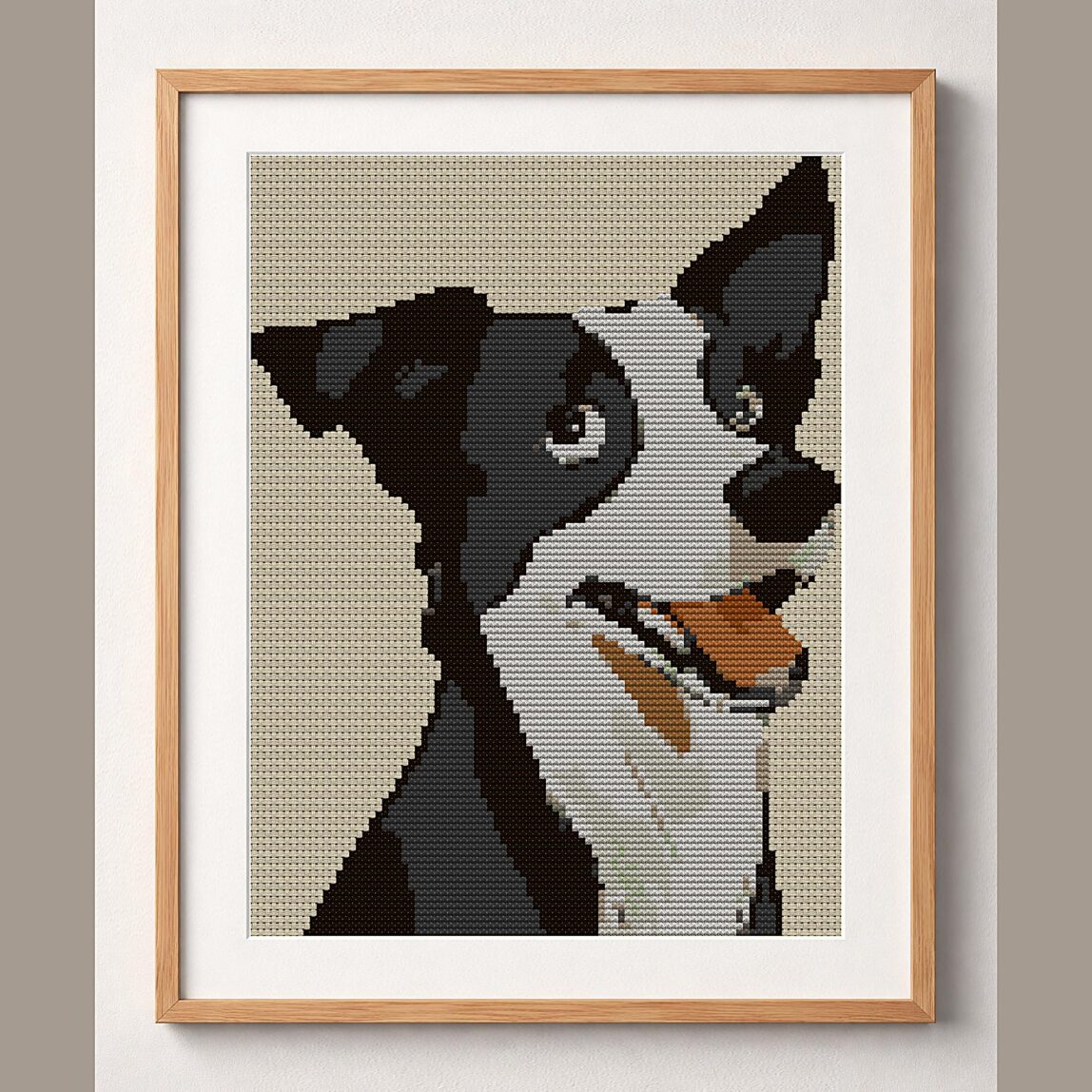 border-collie framed cross stitch mockup border-collie framed cross stitch mockup, realistic finished embroidery design, PDF pattern digital download
