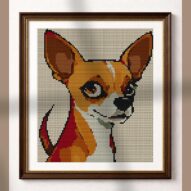 chihuahua alternative framed cross stitch mockup, realistic finished embroidery presentation