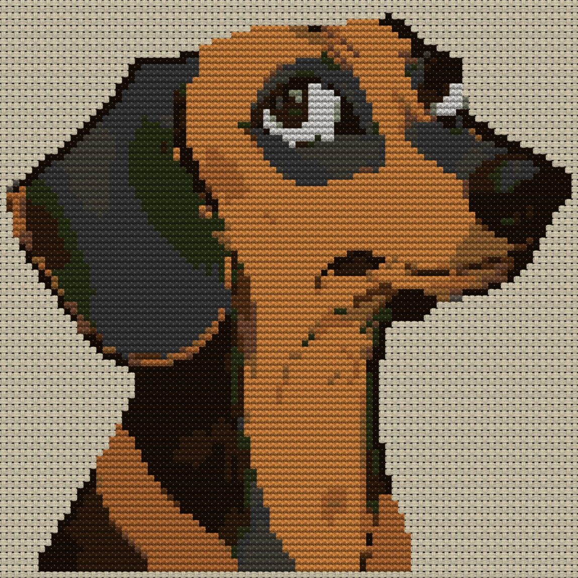 dachshund full cross stitch design mockup without frame, realistic embroidery preview