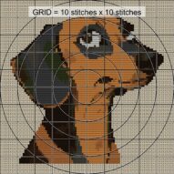 dachshund close-up cross stitch detail showing color changes, confetti areas and stitch texture