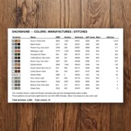 dachshund thread color chart with DMC, Anchor, Sullivans, J&P Coats and Maxi color references