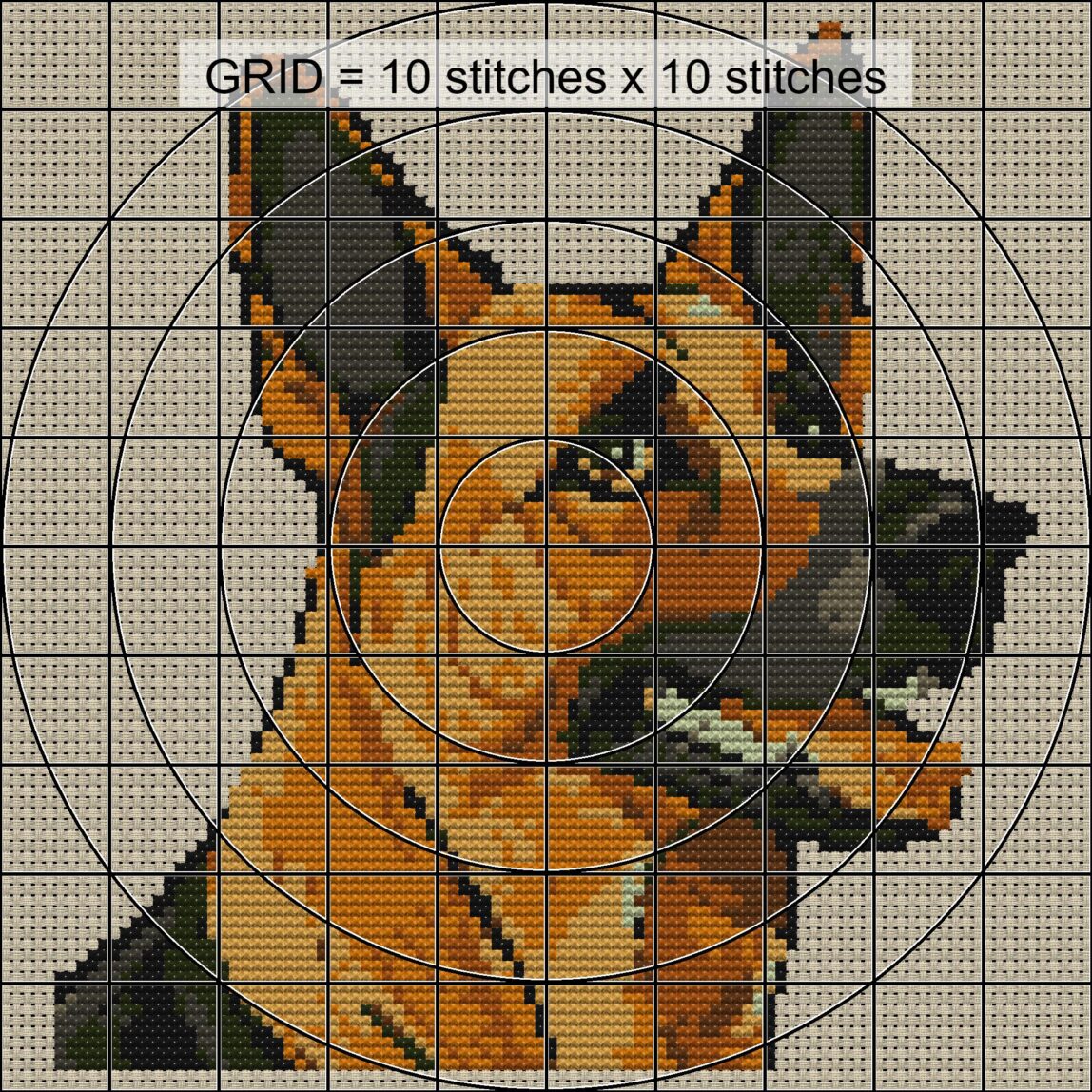 german-shepherd close-up cross stitch detail showing color changes, confetti areas and stitch texture