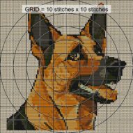 german-shepherd close-up cross stitch detail showing color changes, confetti areas and stitch texture