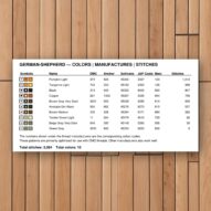 german-shepherd thread color chart with DMC, Anchor, Sullivans, J&P Coats and Maxi color references